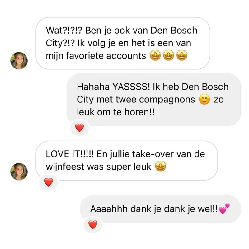 Instagram-berichten van een volger: ik volg je en het is een van mijn favoriete accounts, en jullie take-over van het wijnfeest was super leuk