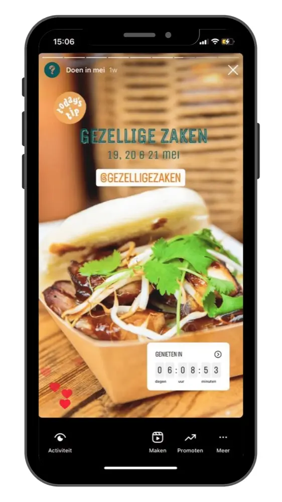 Onze Instagram-story over Gezellige Zaken met een aftelsticker