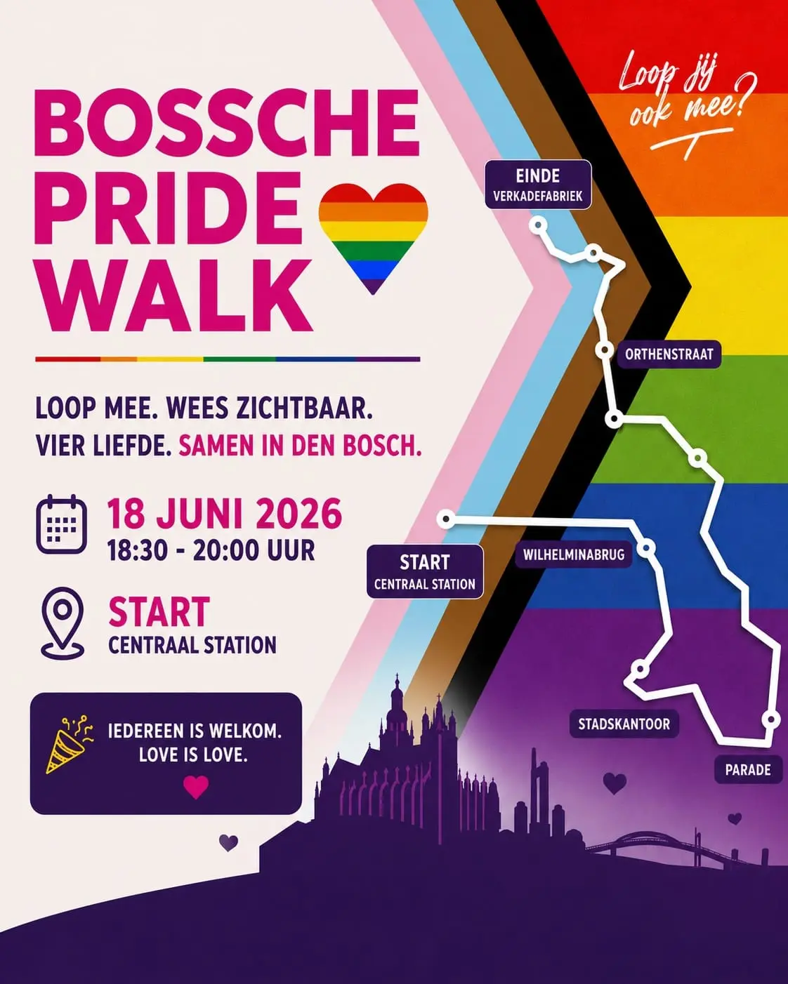 Pride Walk Route Pride Walk Route – Pride Month: 18 juni vindt eerste Bossche Pride Walk plaats, Den Bosch